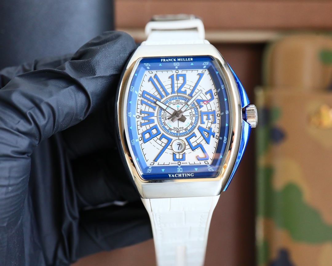 Franck Muller Vanguard Yachting V45 45mm White & Blue Dial Stainless Steel & Ceramic Watch, Calibre FM 2536 - SCDT