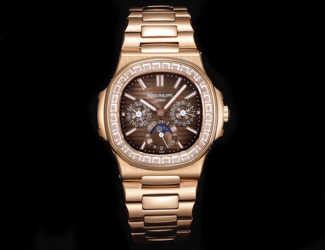 Patek Philippe Nautilus 40mm Diamond - Bezel Brown Dial Perpetual Calendar 18K Rose Gold Watch, Calibre 240 Q