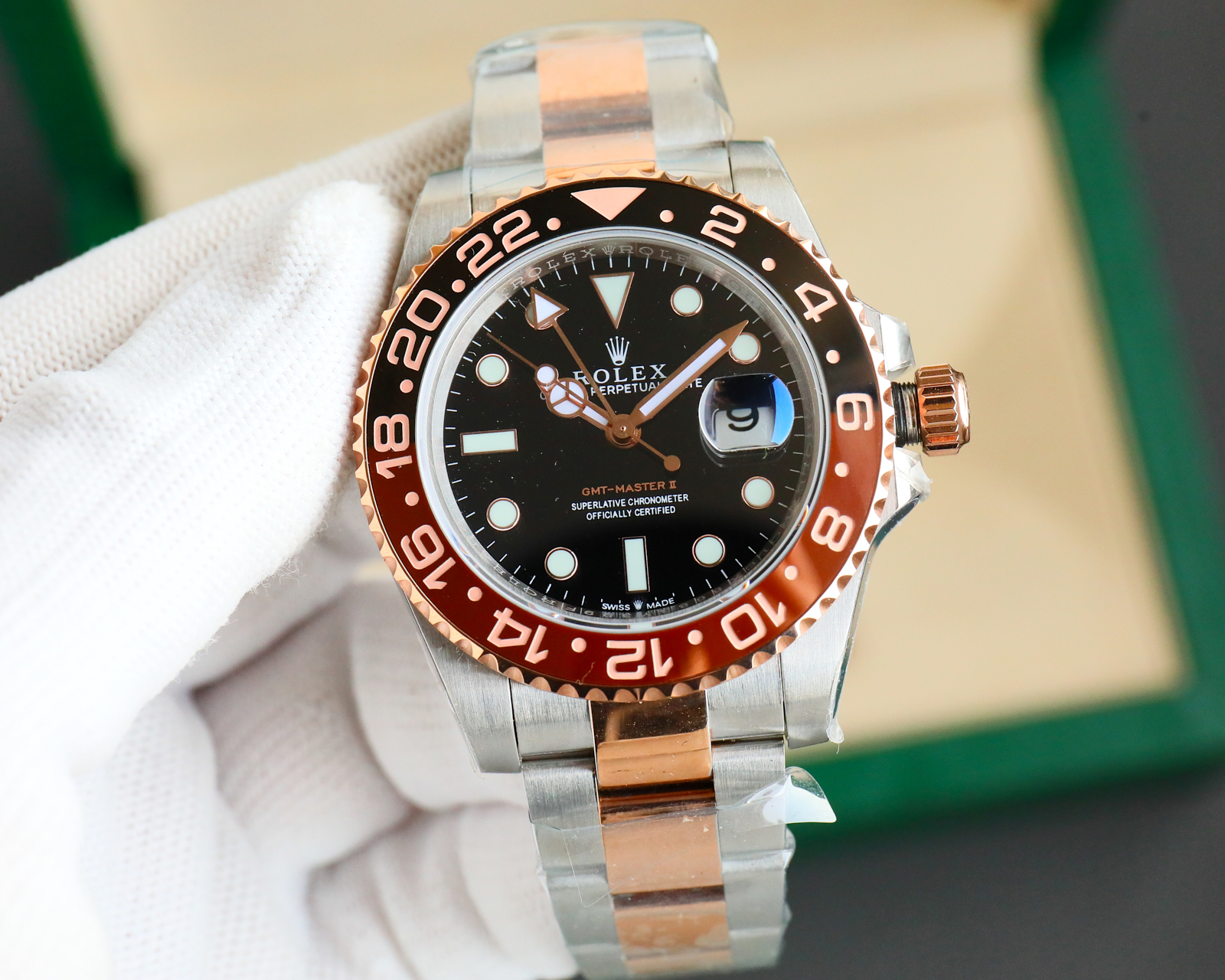 Rolex GMT - Master II 40mm Black Dial Two - Tone Rose Gold & Steel Watch, Calibre 3285