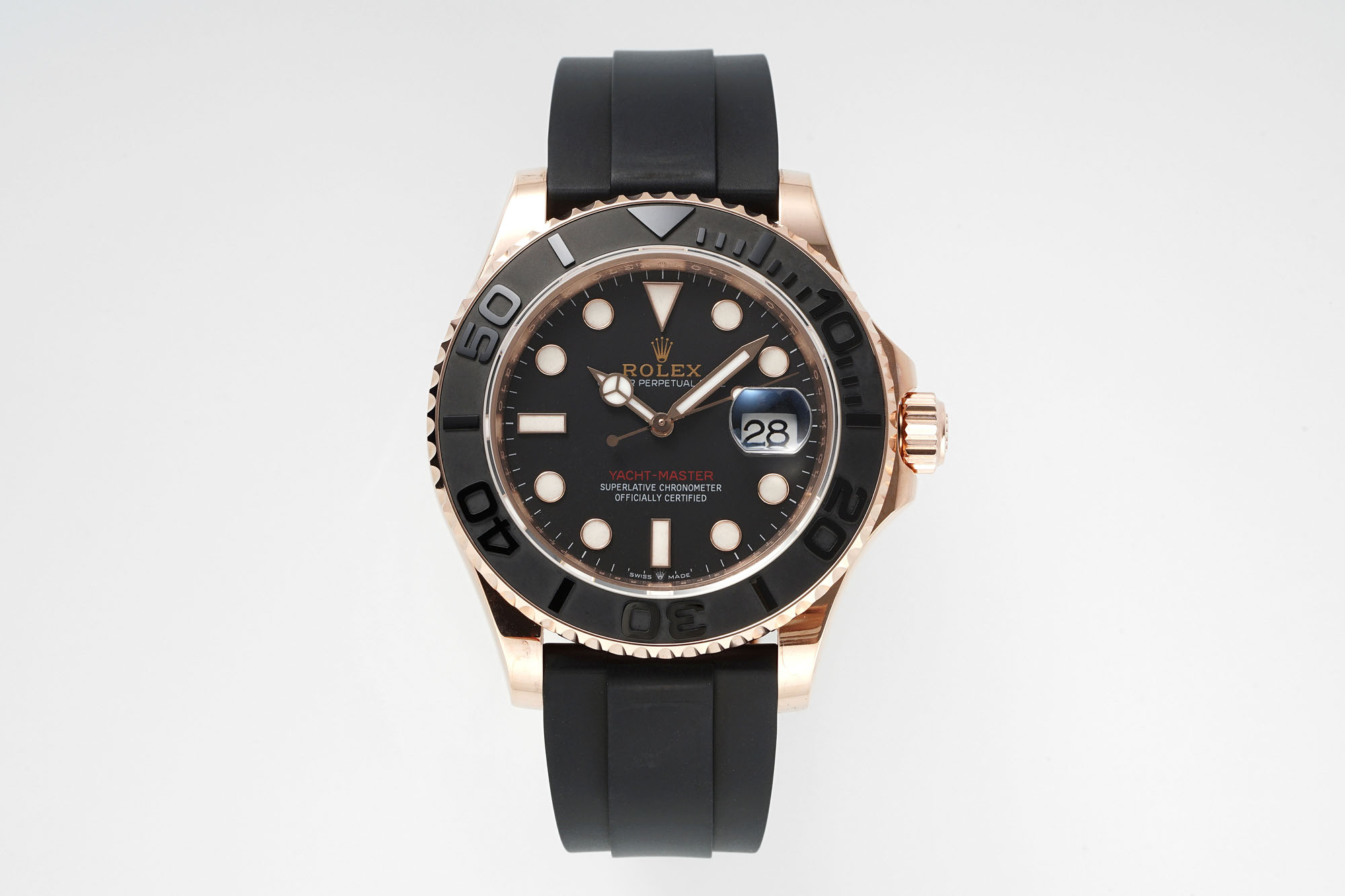 Rolex Yacht - Master 40mm Black Dial 18K Rose Gold & Rubber Watch, Calibre 3235