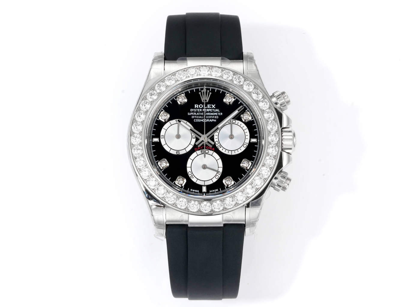 Rolex Cosmograph Daytona 40mm Diamond - Set Stainless Steel Rubber Strap Watch, Calibre 4130