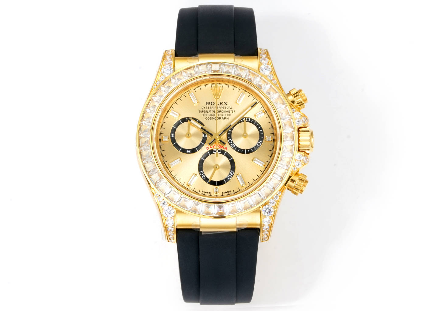 Rolex Cosmograph Daytona 40mm Diamond - Set 18K Gold Rubber Strap Watch, Calibre 4130