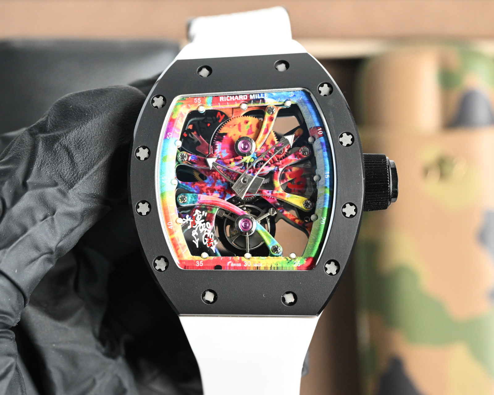Richard Mille RM 68-01 Tourbillon Cyril Kongo Watch (Black Ceramic Case, White Rubber Strap)