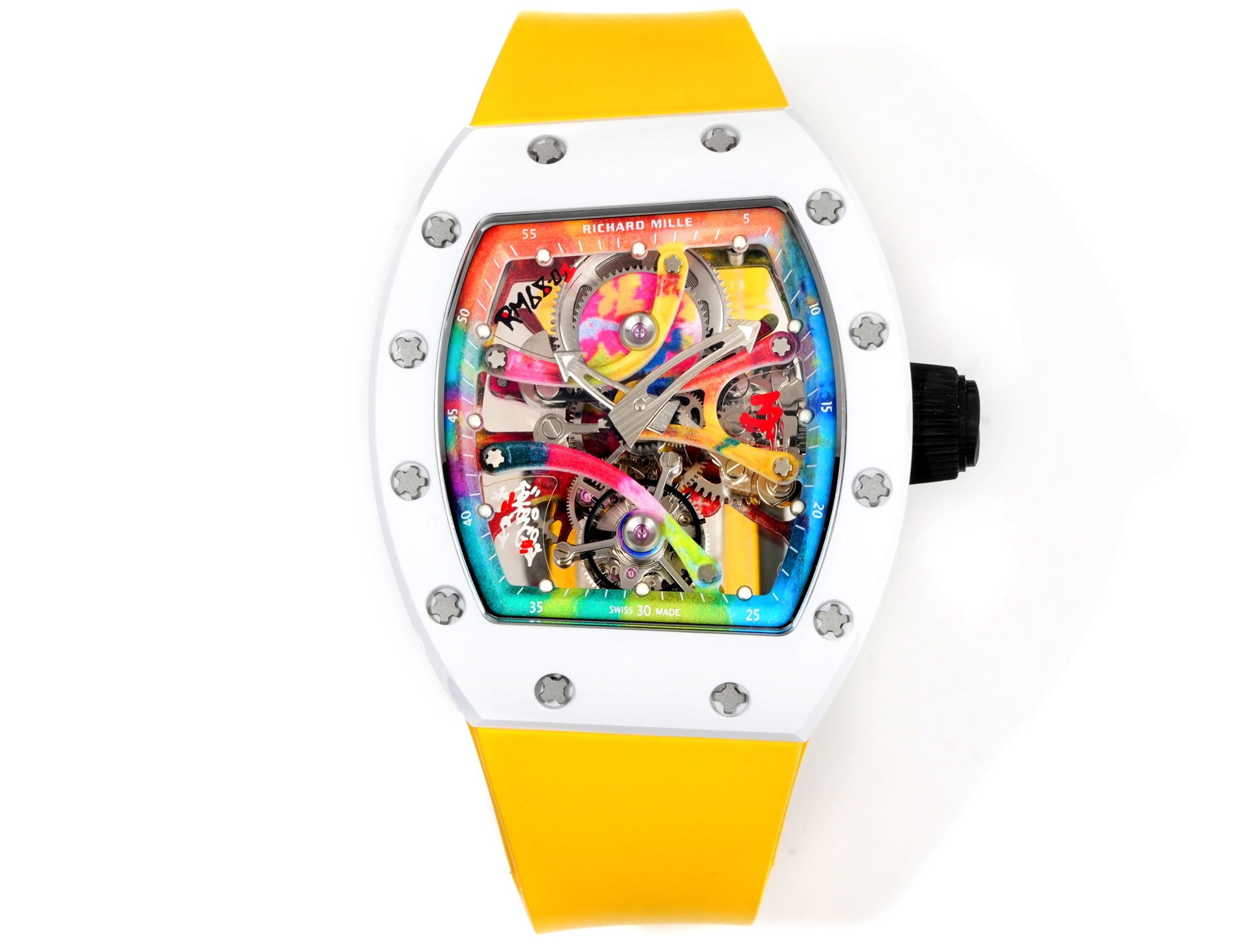 Richard Mille RM 68-01 Tourbillon Cyril Kongo Watch (White Ceramic Case, Yellow Rubber Strap)
