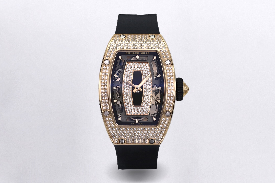 Richard Mille RM 07-01 Diamond - Set Rose Gold Watch (Black Rubber Strap)