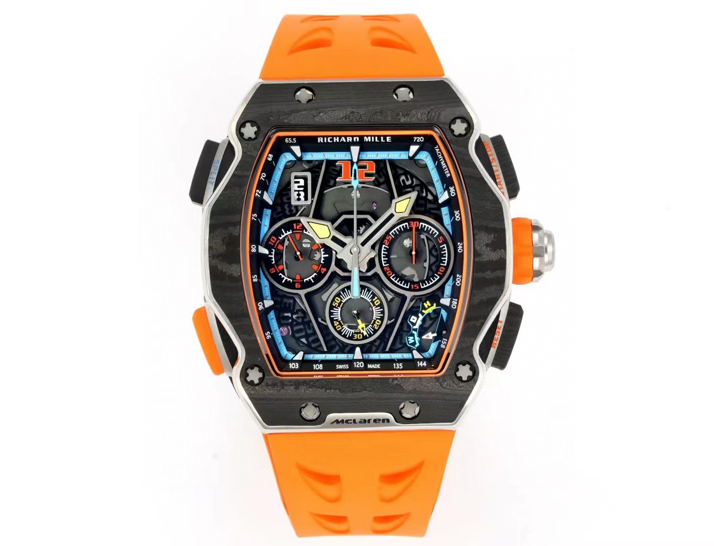 Richard Mille RM 65-01 McLaren Chronograph Watch (Carbon TPT Case, Orange Rubber Strap)