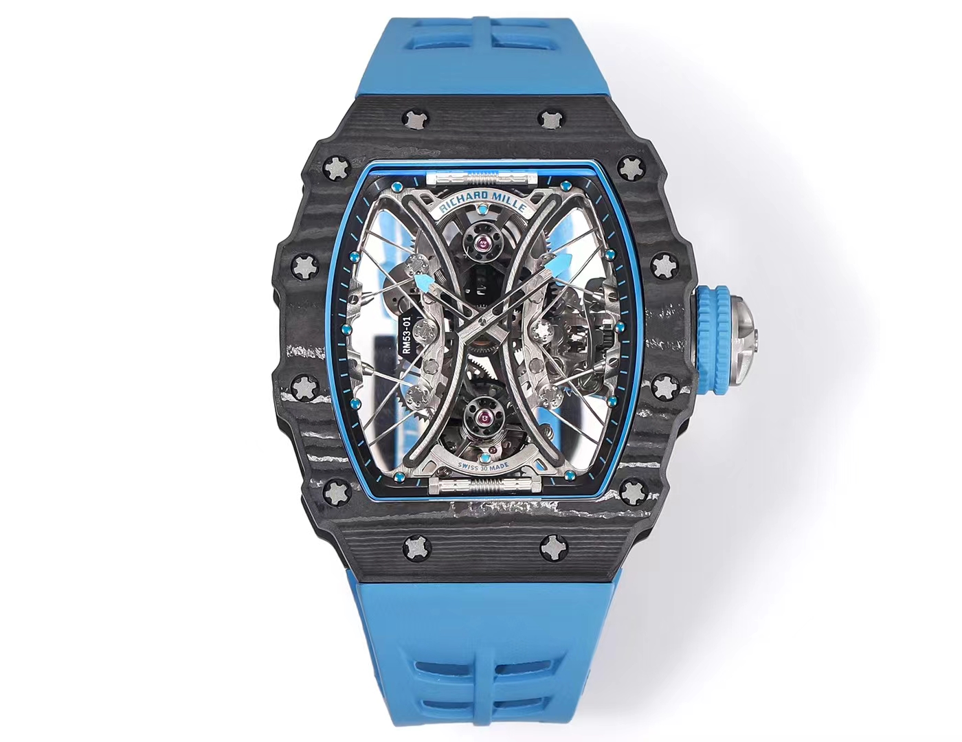 Richard Mille RM 53-01 Pablo Mac Donough Tourbillon Watch (Black NTPT Carbon Case, Blue Rubber Strap)