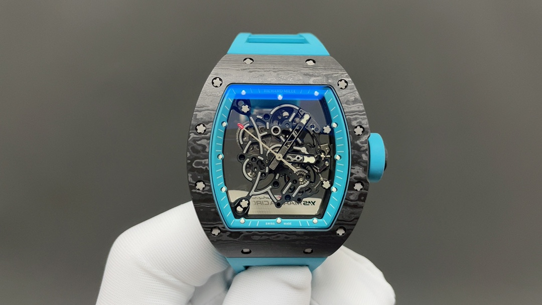 Richard Mille RM 055 Tourbillon Watch (Black NTPT Carbon Case, Blue Rubber Strap)