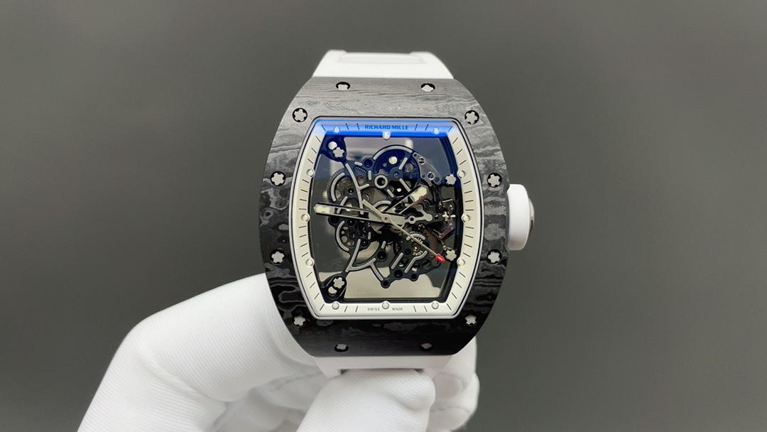 Richard Mille RM 055 Tourbillon Watch (Black NTPT Carbon Case, White Rubber Strap)