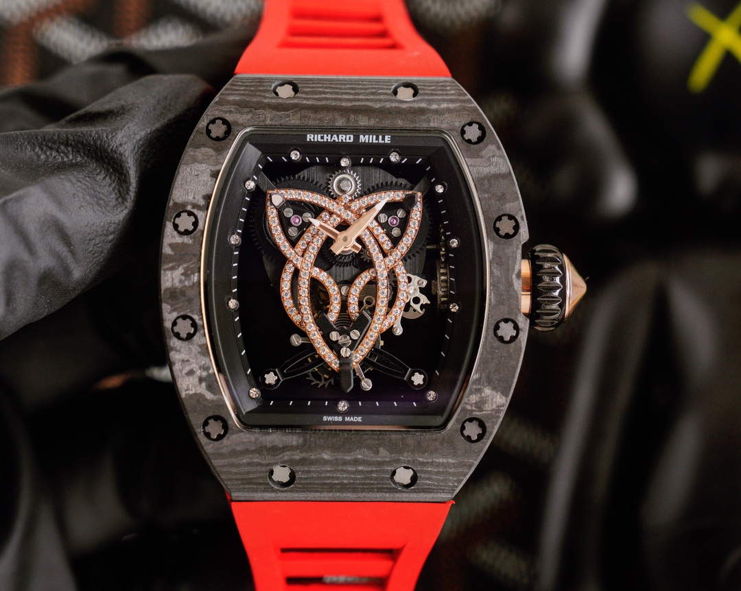 Richard Mille Diamond - Set Skeleton Watch (Black NTPT Carbon Case, Black Rubber Strap)