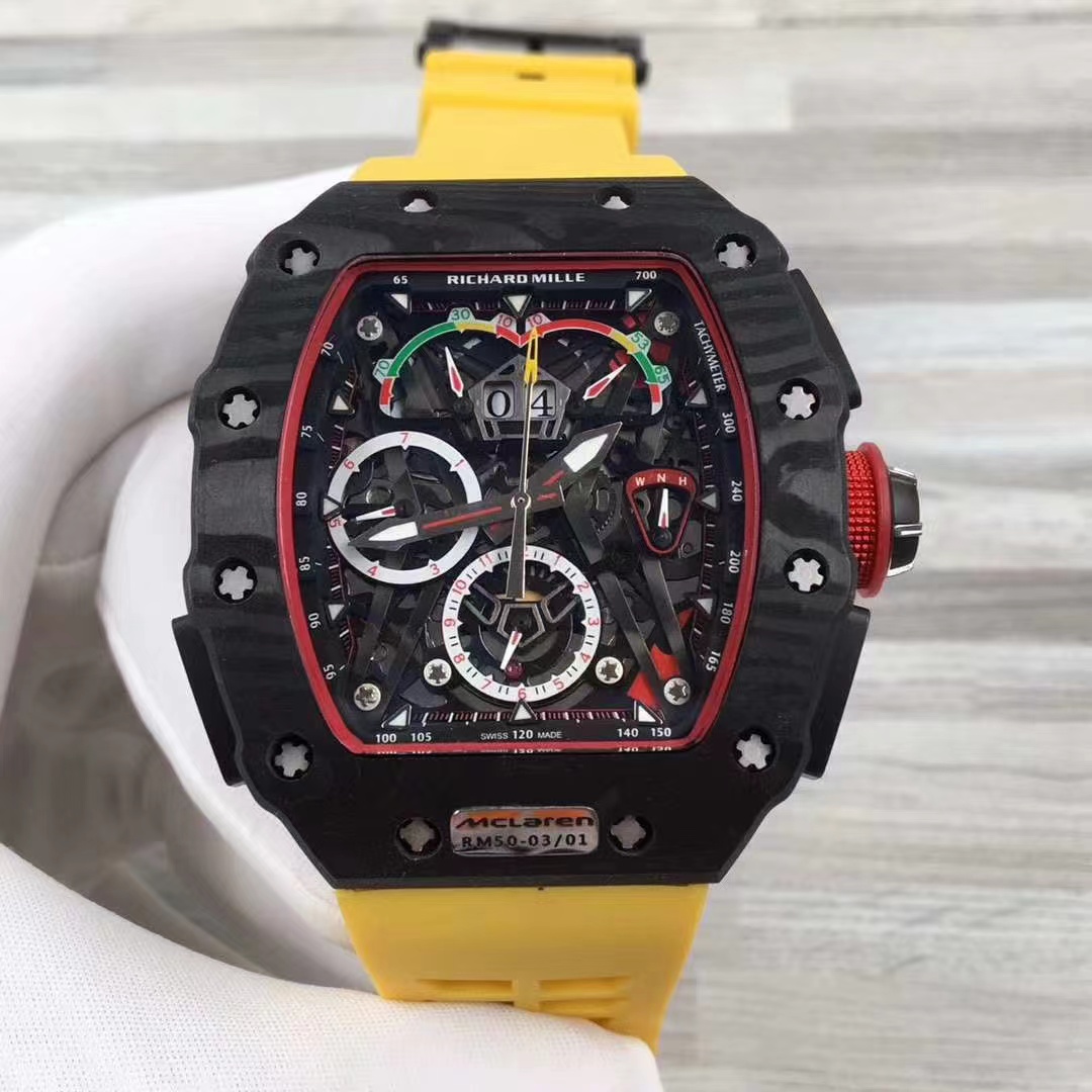 Richard Mille RM 50-03 Split Seconds Chronograph Watch (Black NTPT Carbon Case, Yellow Rubber Strap, McLaren Collaboration)