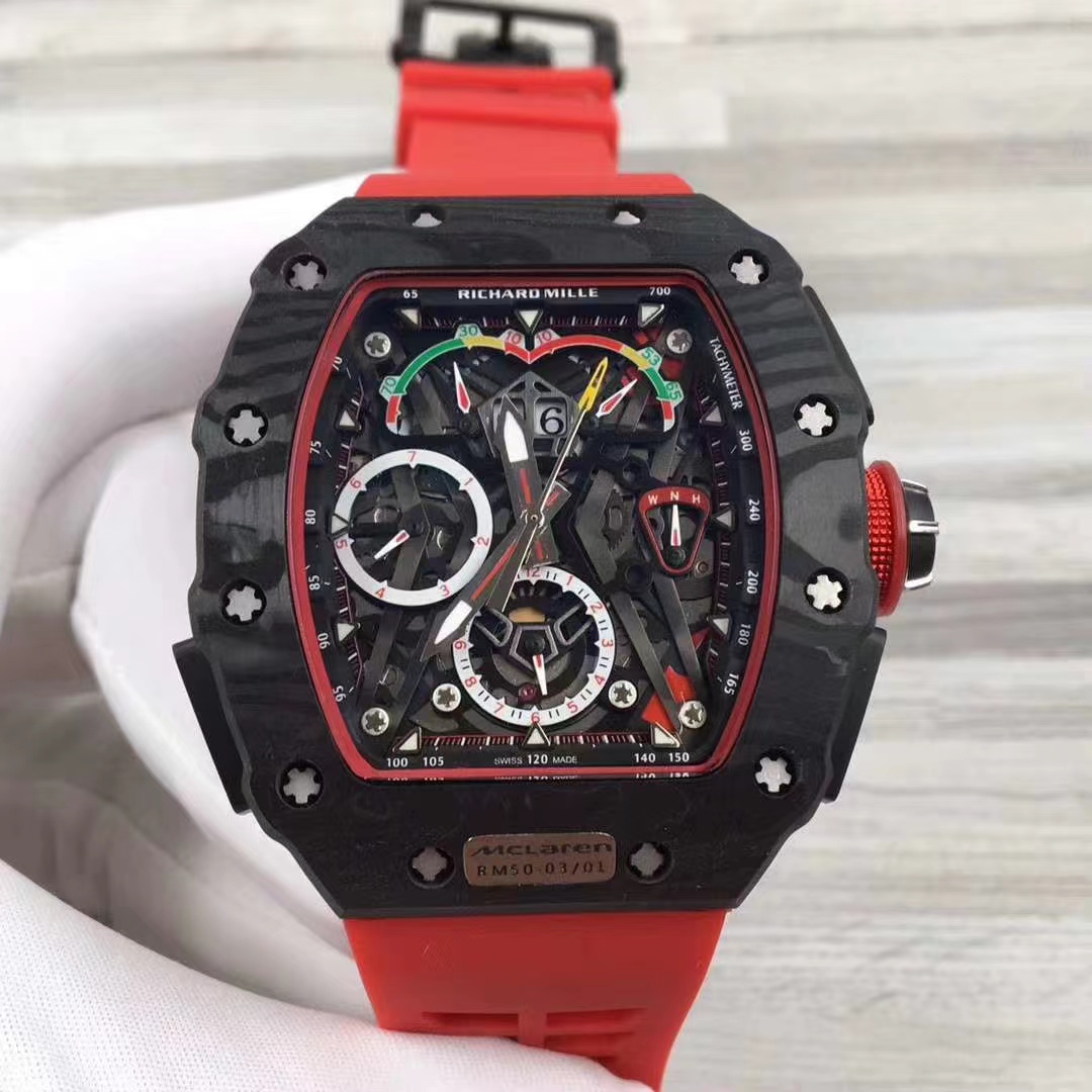 Richard Mille RM 50-03 Split Seconds Chronograph Watch (Black NTPT Carbon Case, Red Rubber Strap, McLaren Collaboration)