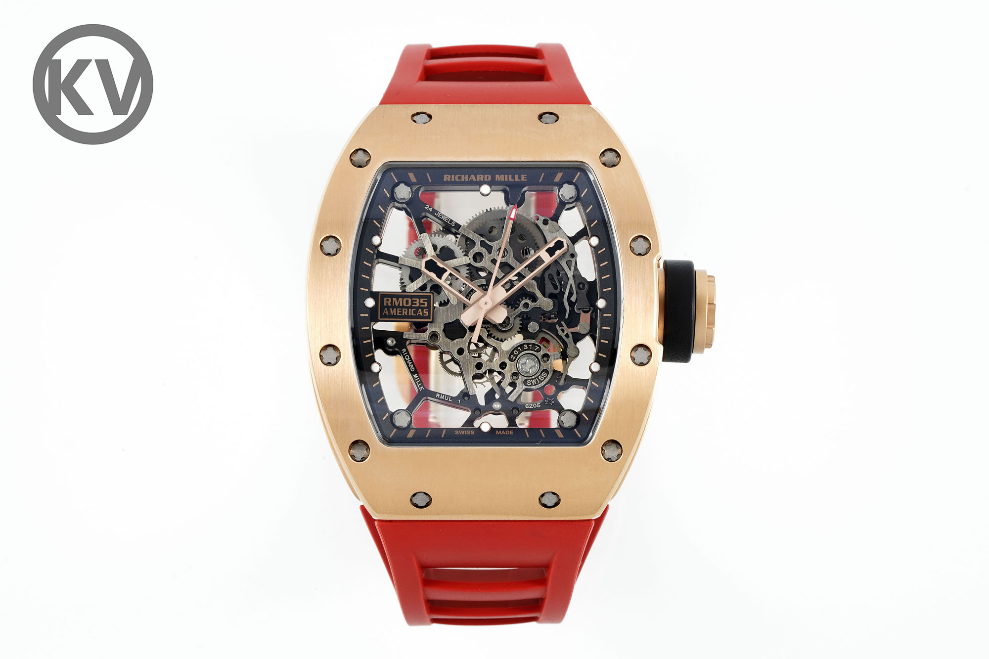 Richard Mille RM 035 Automatic Watch (18K Rose Gold Case, Red Rubber Strap, "AMERICAS" Limited Edition 016/100)