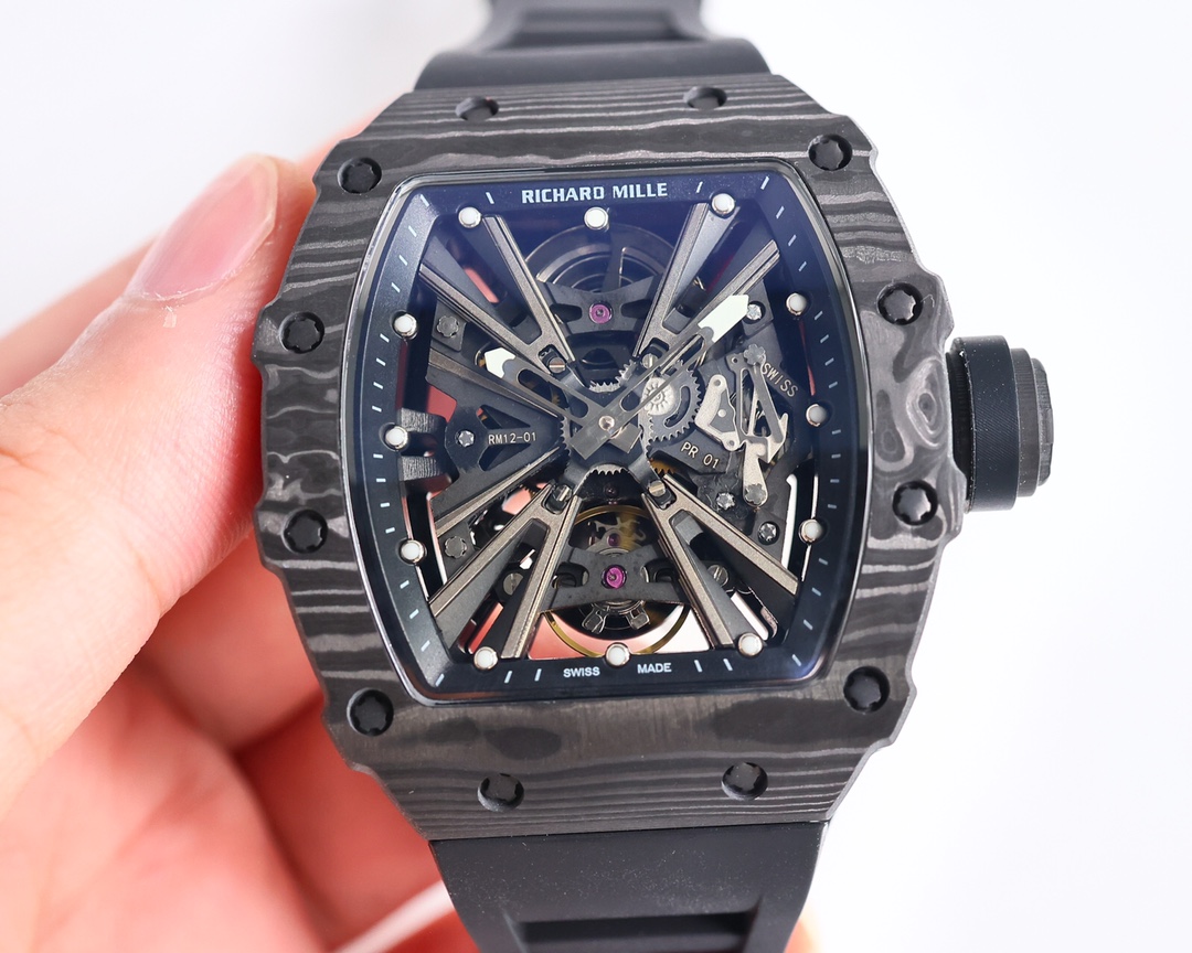 Richard Mille RM 12-01 Tourbillon Watch (Black NTPT Carbon Case, Black Rubber Strap, Limited Edition)