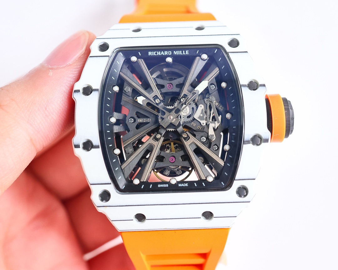 Richard Mille RM 12-01 Tourbillon Watch (White Ceramic Case, Orange Rubber Strap, Limited Edition 03/18)