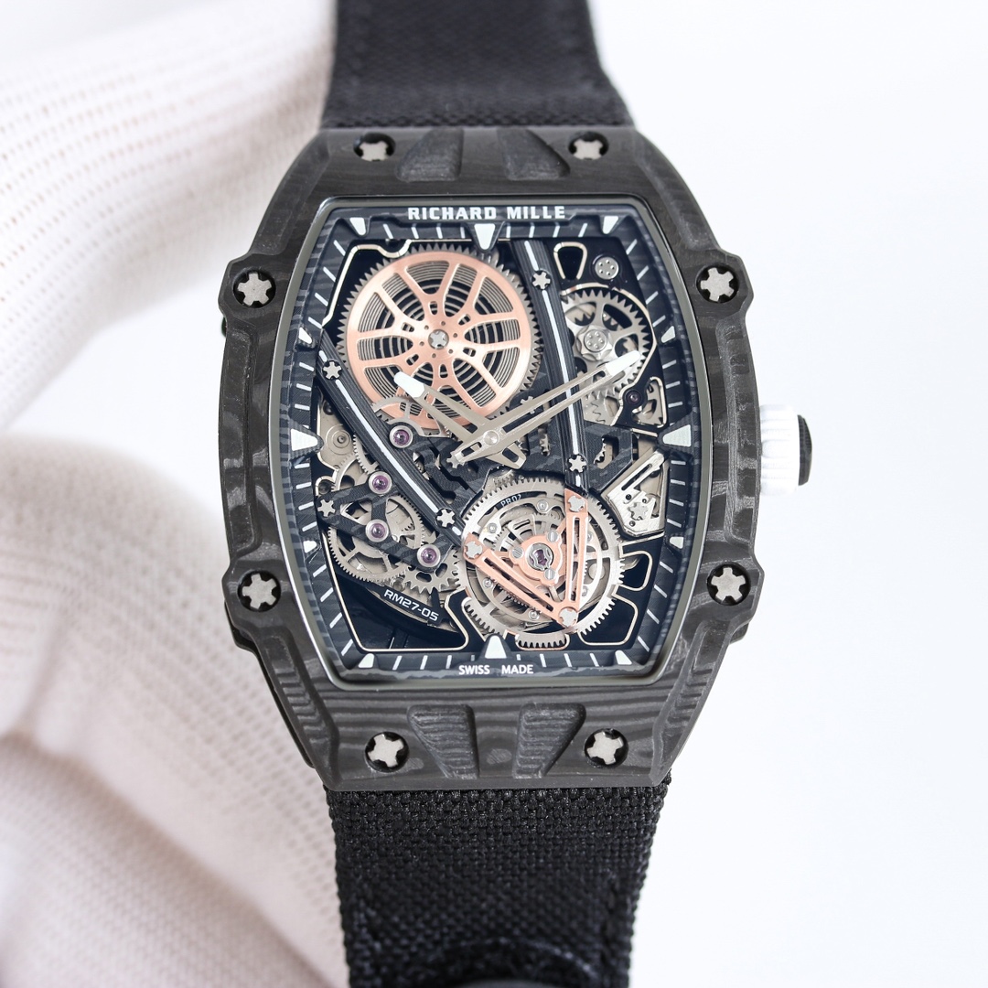 Richard Mille RM27-05 Tourbillon Watch (Black NTPT Carbon Case, Black Fabric Strap, Rafael Nadal Limited Edition) Descrip