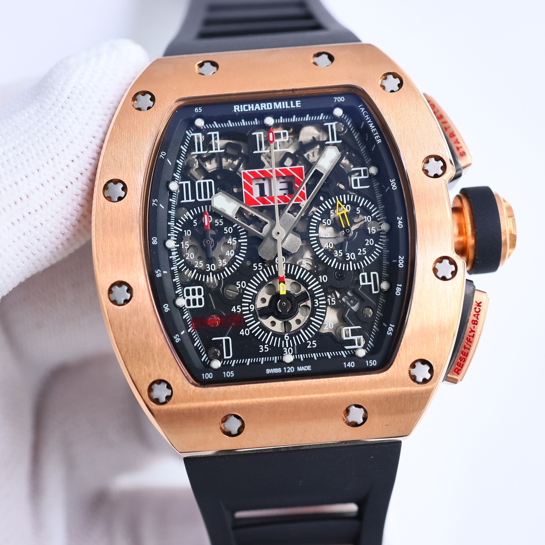 Richard Mille RM 11-03 Automatic Chronograph Watch (18K Rose Gold Case, Black Rubber Strap)