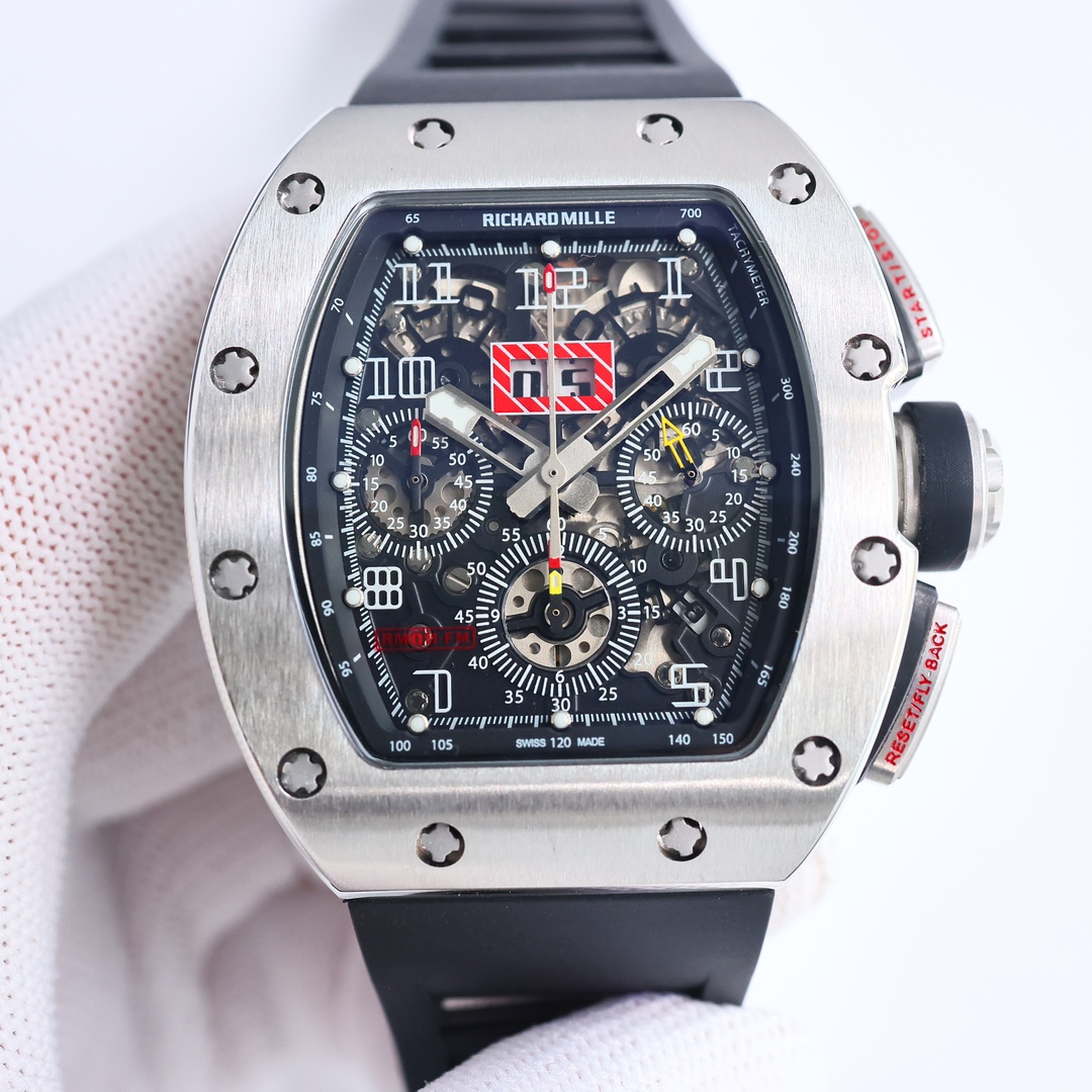 Richard Mille RM 11-03 Automatic Chronograph Watch (Titanium Case, Black Rubber Strap)