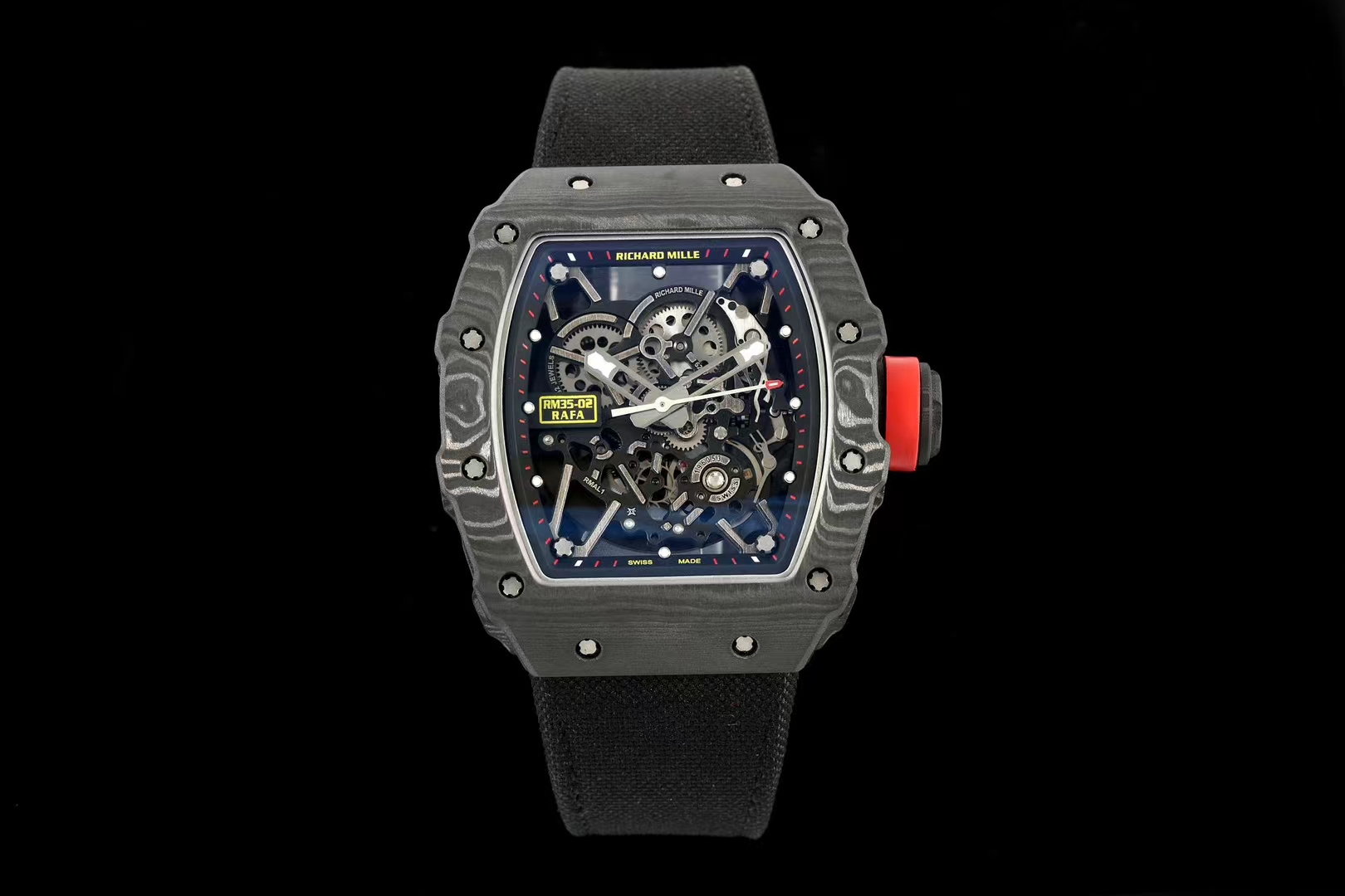 Richard Mille RM 35-02 Automatic Skeleton Watch (Black NTPT Carbon Case, Black Fabric Strap)
