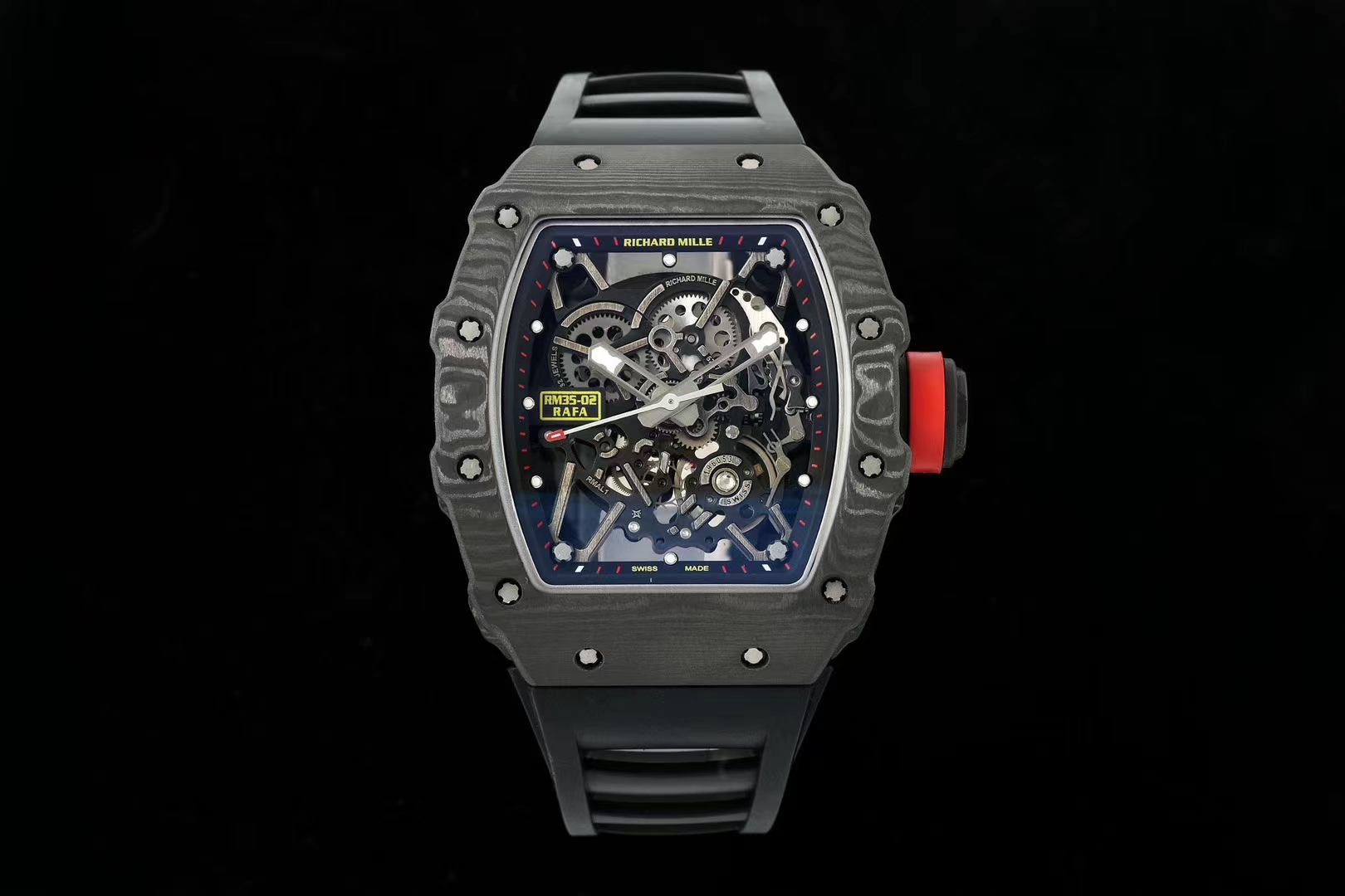 Richard Mille RM 35-02 Automatic Skeleton Watch (Black NTPT Carbon Case, Black Rubber Strap)