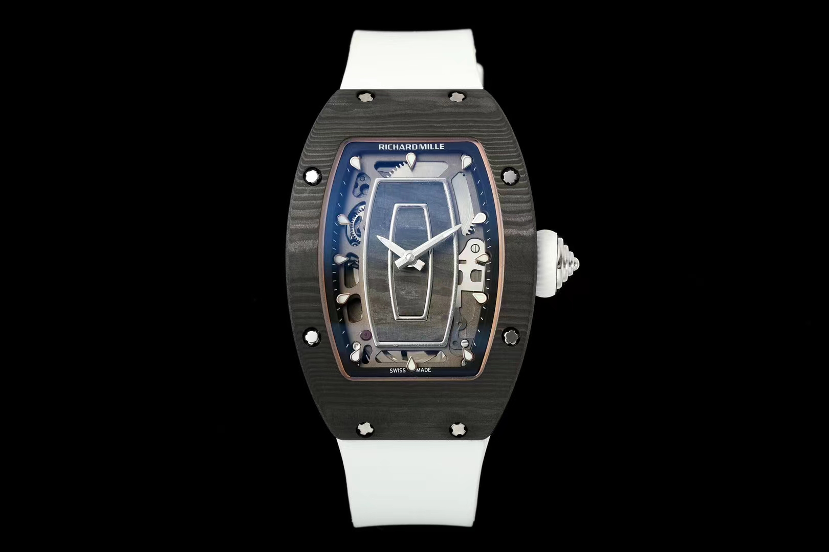 Richard Mille RM 07-01 Automatic Watch (Black NTPT Carbon Case, White Rubber Strap)
