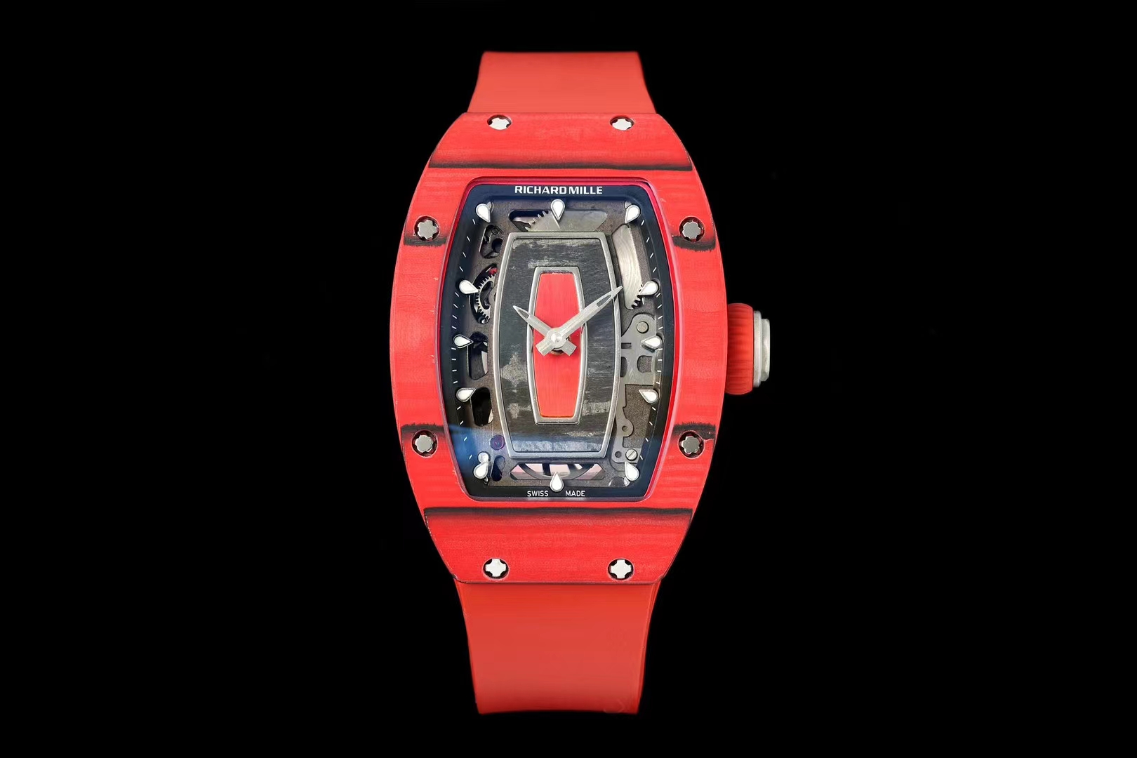 Richard Mille RM 07-01 Automatic Watch (Red Ceramic Case, Red Rubber Strap)