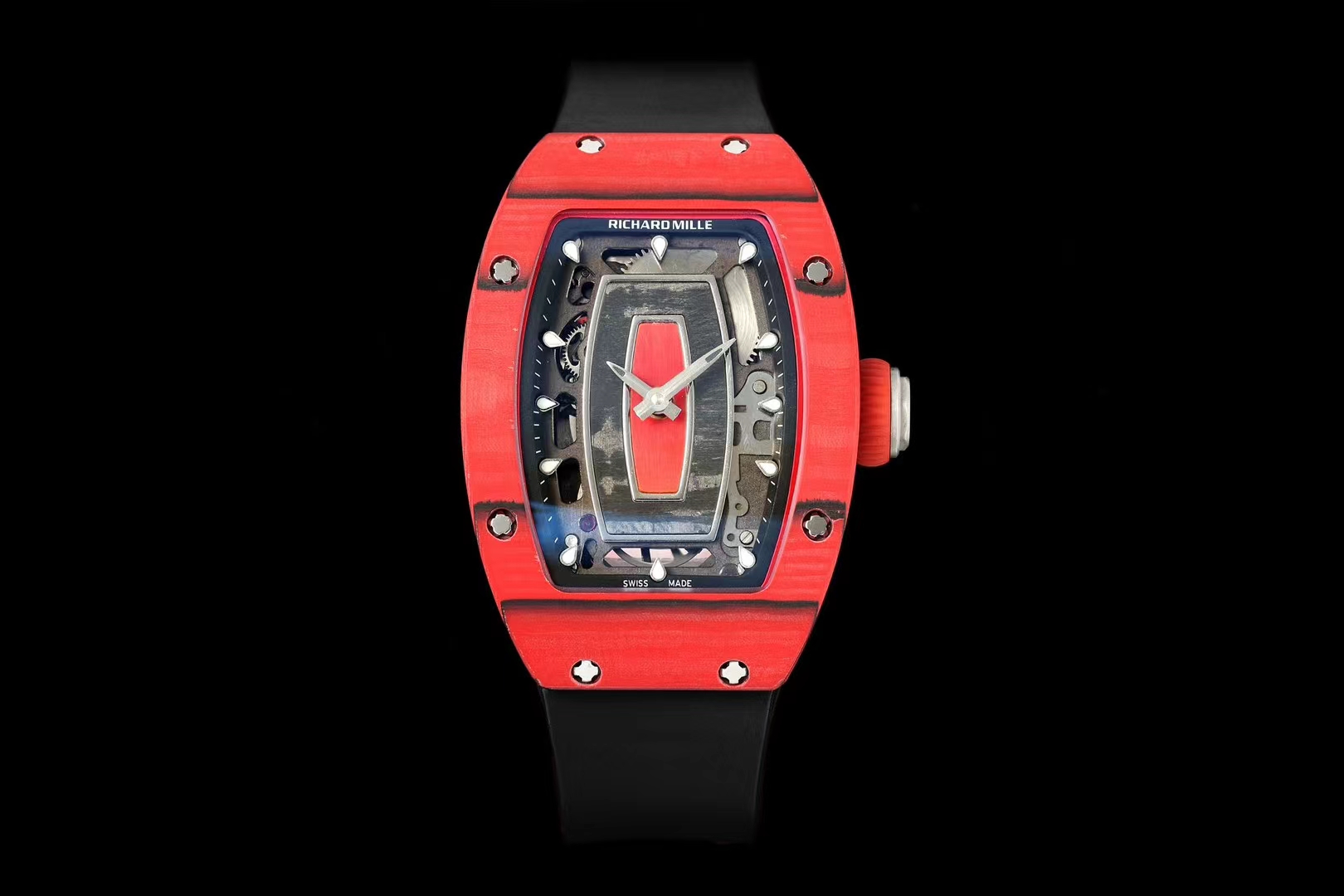 Richard Mille RM 07-01 Automatic Watch (Red Ceramic Case, Black Rubber Strap)