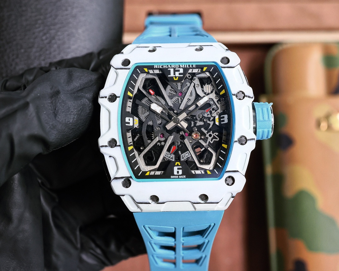 Richard Mille RM 35-03 Rafael Nadal Automatic Watch (White Ceramic with Blue Accents Case, Blue Rubber Strap)
