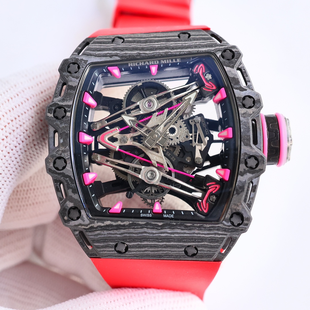 Richard Mille RM 38-02 Limited Edition Automatic Watch (NTPT Carbon Case, Red Rubber Strap)