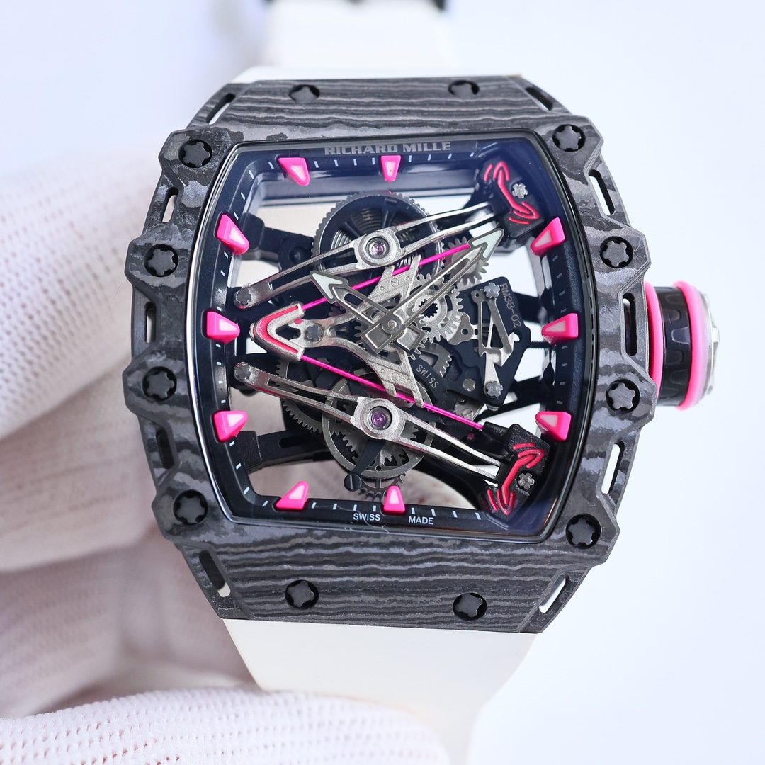 Richard Mille RM 38-02 Limited Edition Automatic Watch (NTPT Carbon Case, White Rubber Strap)