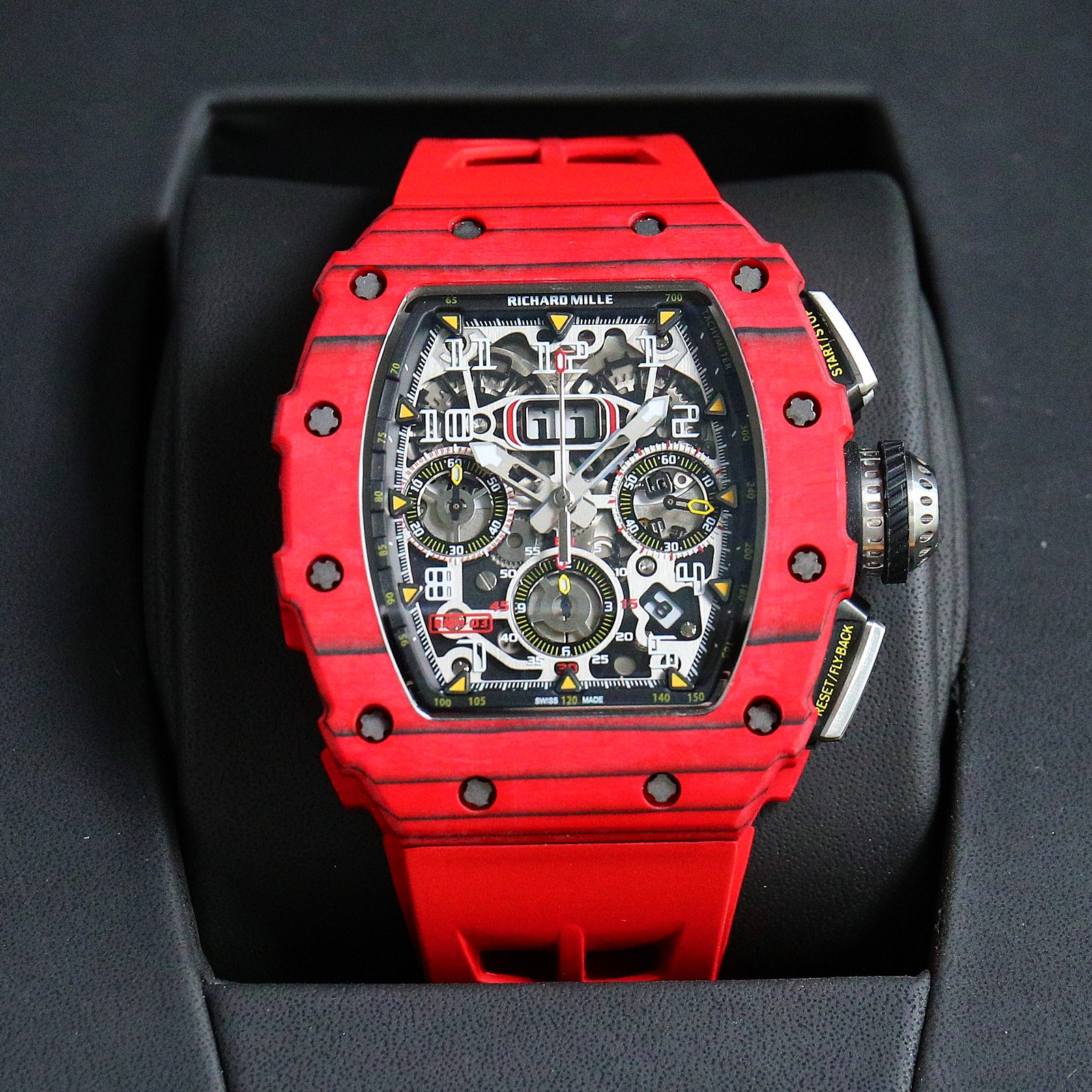 Richard Mille RM11-03 Automatic Chronograph Watch (Red NTPT Carbon Case, Red Rubber Strap)