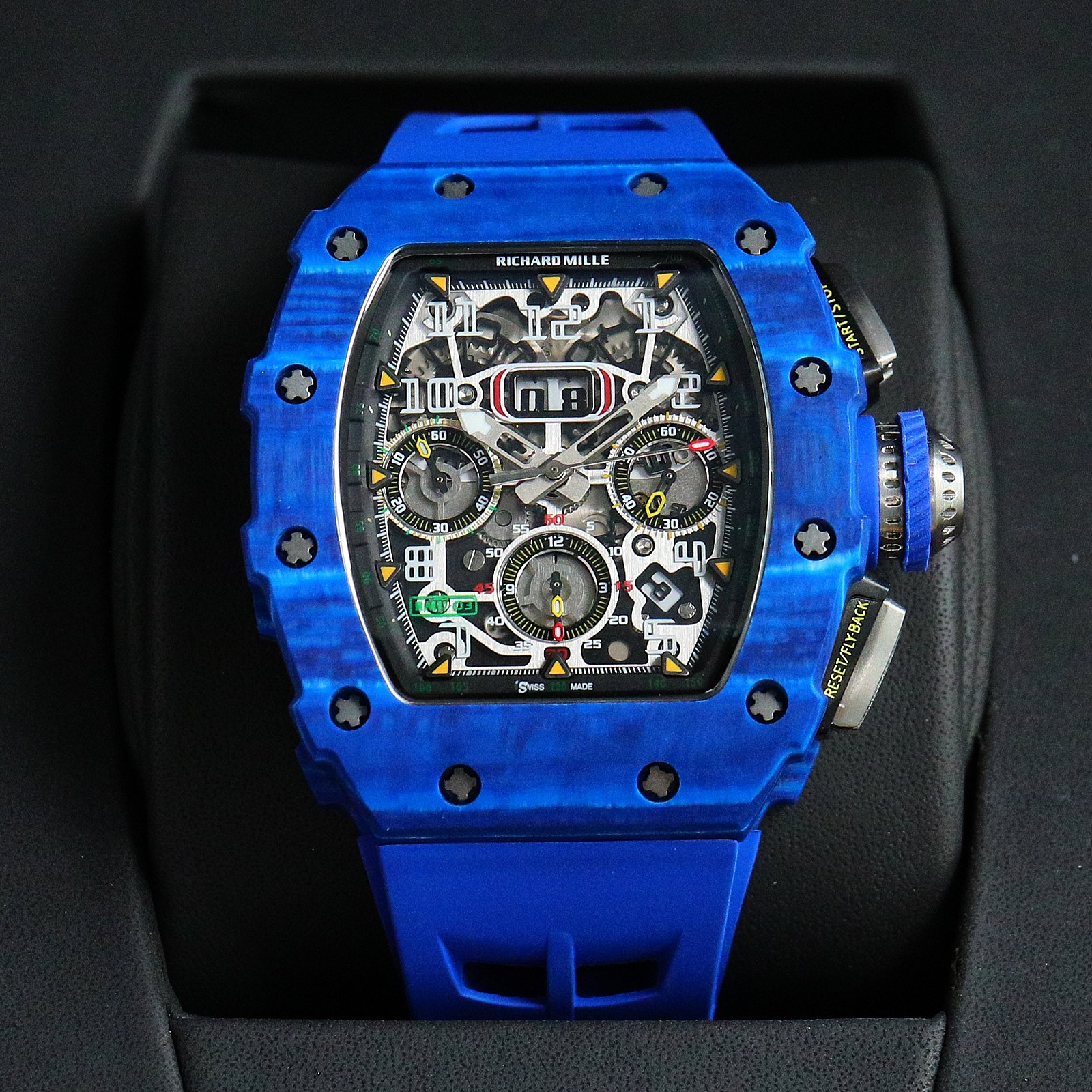Richard Mille RM11-03 Automatic Chronograph Watch (Blue NTPT Carbon Case, Blue Rubber Strap)