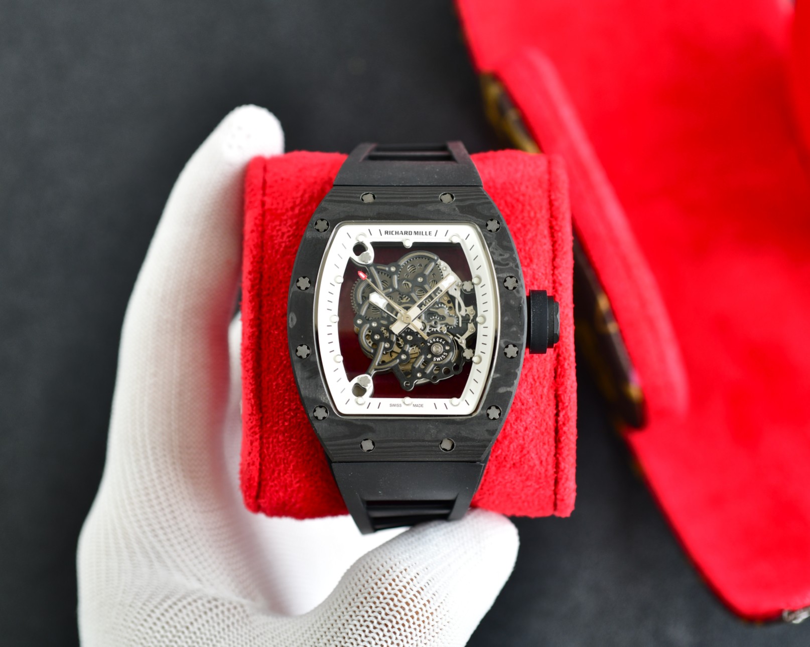 Richard Mille RM055 Bubba Watson Automatic Skeleton Tourbillon Watch (NTPT Carbon Case, Black Rubber Strap)