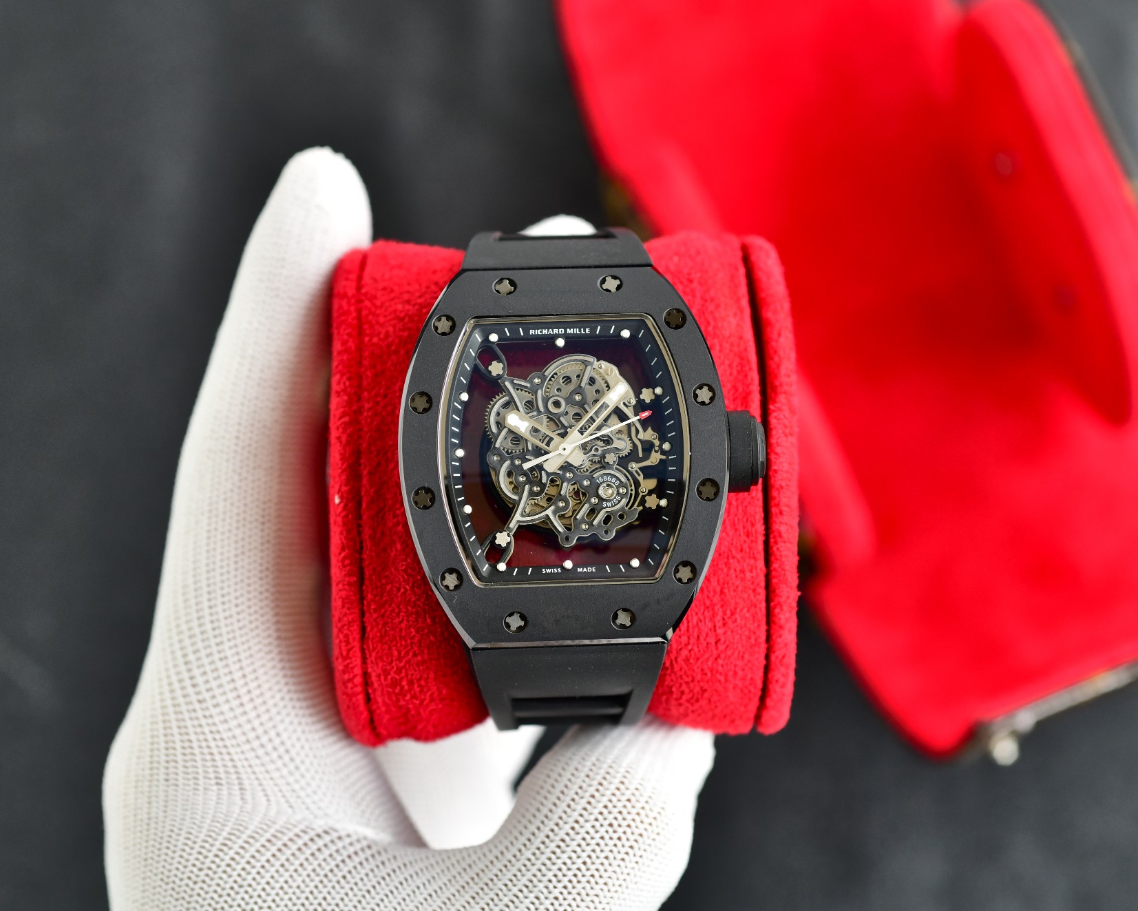 Richard Mille RM055 Bubba Watson Automatic Skeleton Tourbillon Watch (Black Ceramic Case, Black Rubber Strap)
