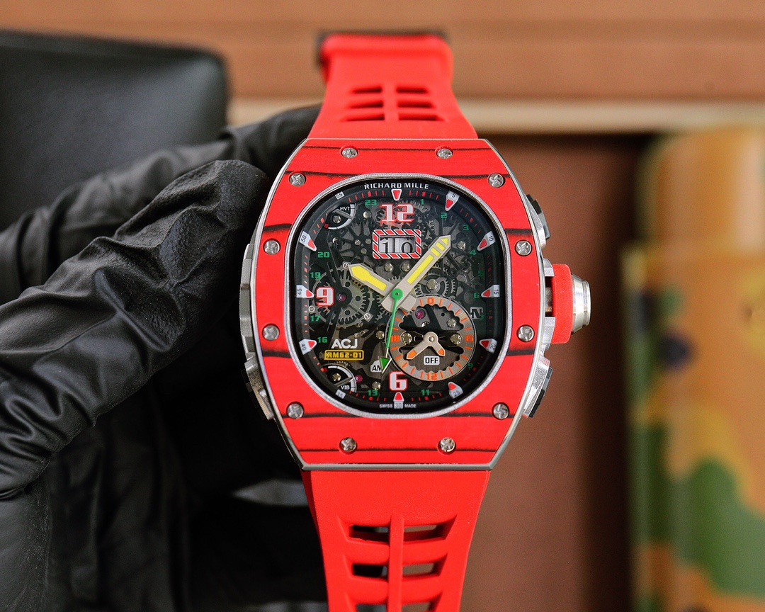 Richard Mille RM62-01 Automatic Flyback Chronograph Watch (Red Ceramic Case, Red Rubber Strap)
