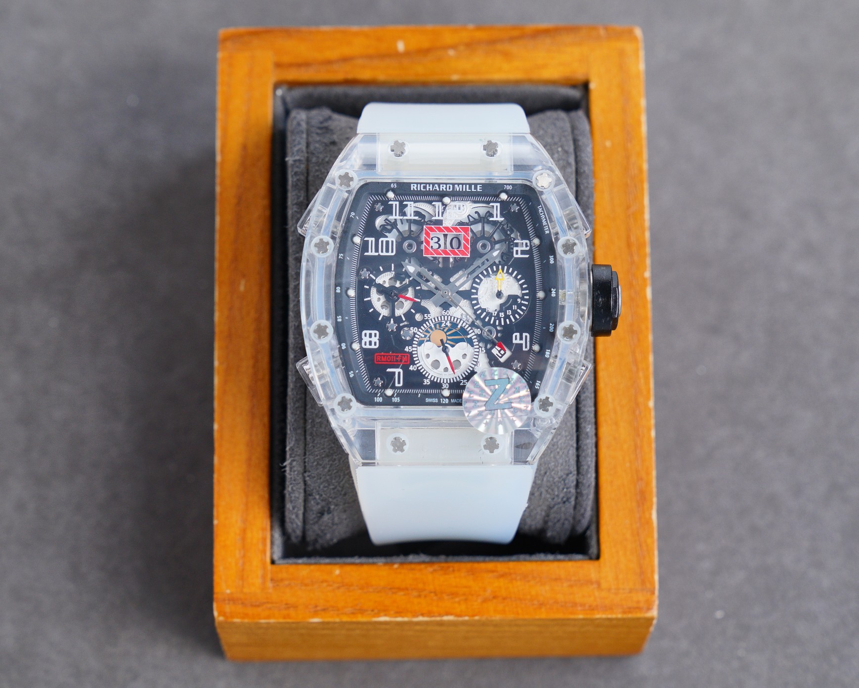 Richard Mille RM 56-01 Tourbillon Skeleton Watch (Transparent Composite Case, White Rubber Strap)