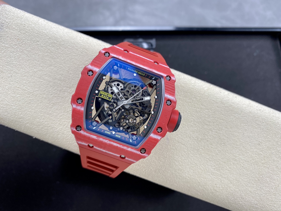 Richard Mille RM 35-02 RAFA Automatic Skeleton Watch (Red Ceramic Case, Red Rubber Strap)