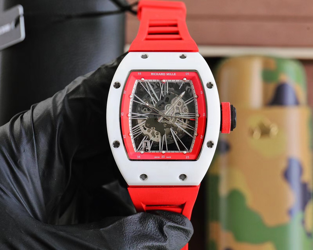 Richard Mille RM 010 Automatic Chronograph Watch (White Ceramic Case, Black Rubber Strap)