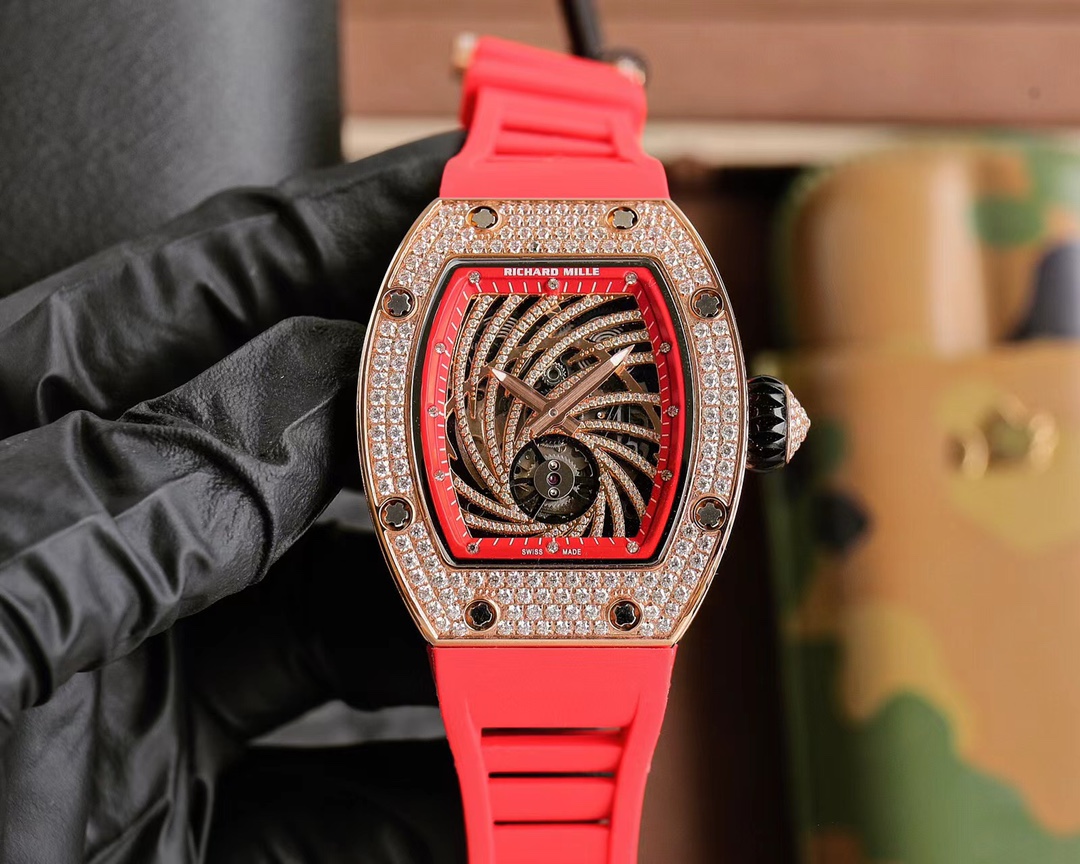 Richard Mille RM 51-02 Tourbillon Talisman Watch (18K Rose Gold Diamond - Set Bezel, Red Ceramic Case, Red Rubber Strap)