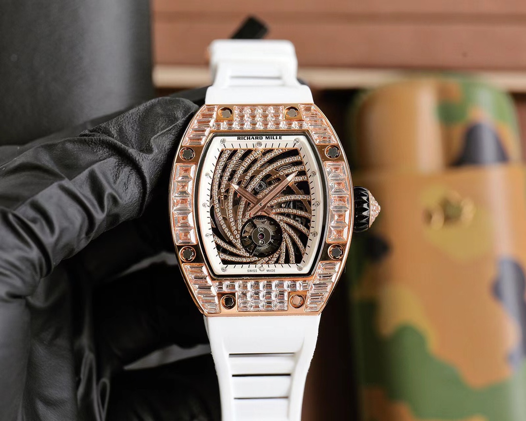 Richard Mille RM 51-02 Tourbillon Talisman Watch (18K Rose Gold Case with Diamond Inlay, White Rubber Strap)
