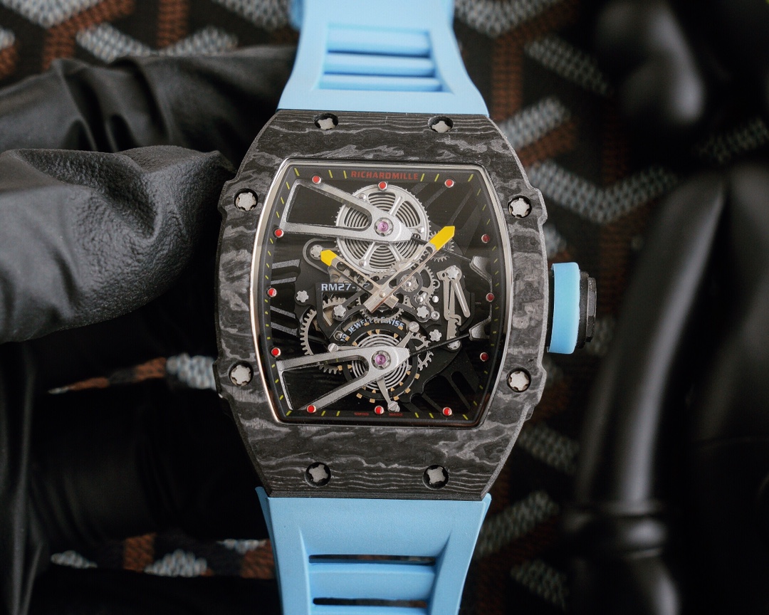 Richard Mille RM 27-02 Tourbillon Watch (NTPT Carbon Case, Light Blue Rubber Strap)