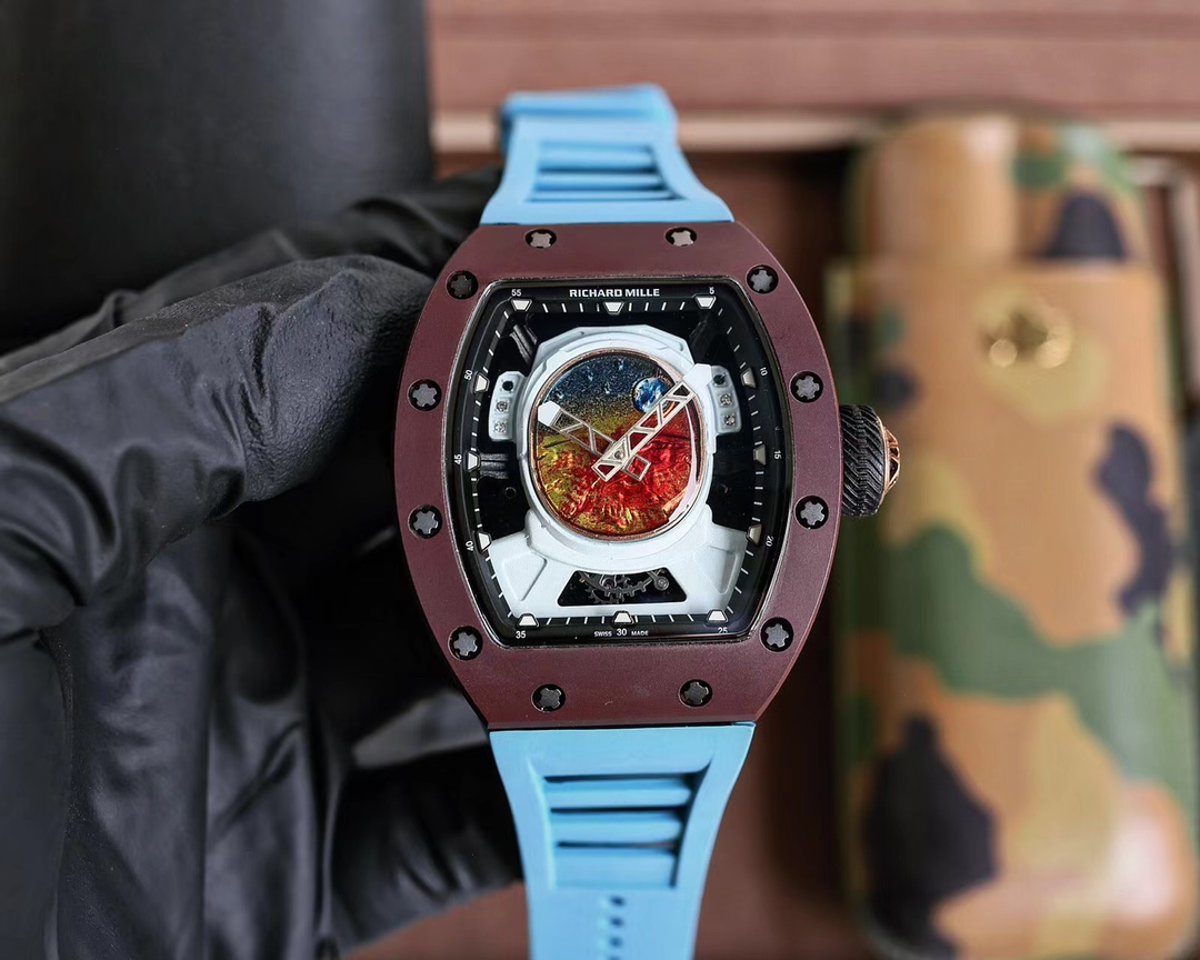 Richard Mille RM 52-05 Tourbillon Art Edition (Matte Red Ceramic Case, Light Blue Rubber Strap)