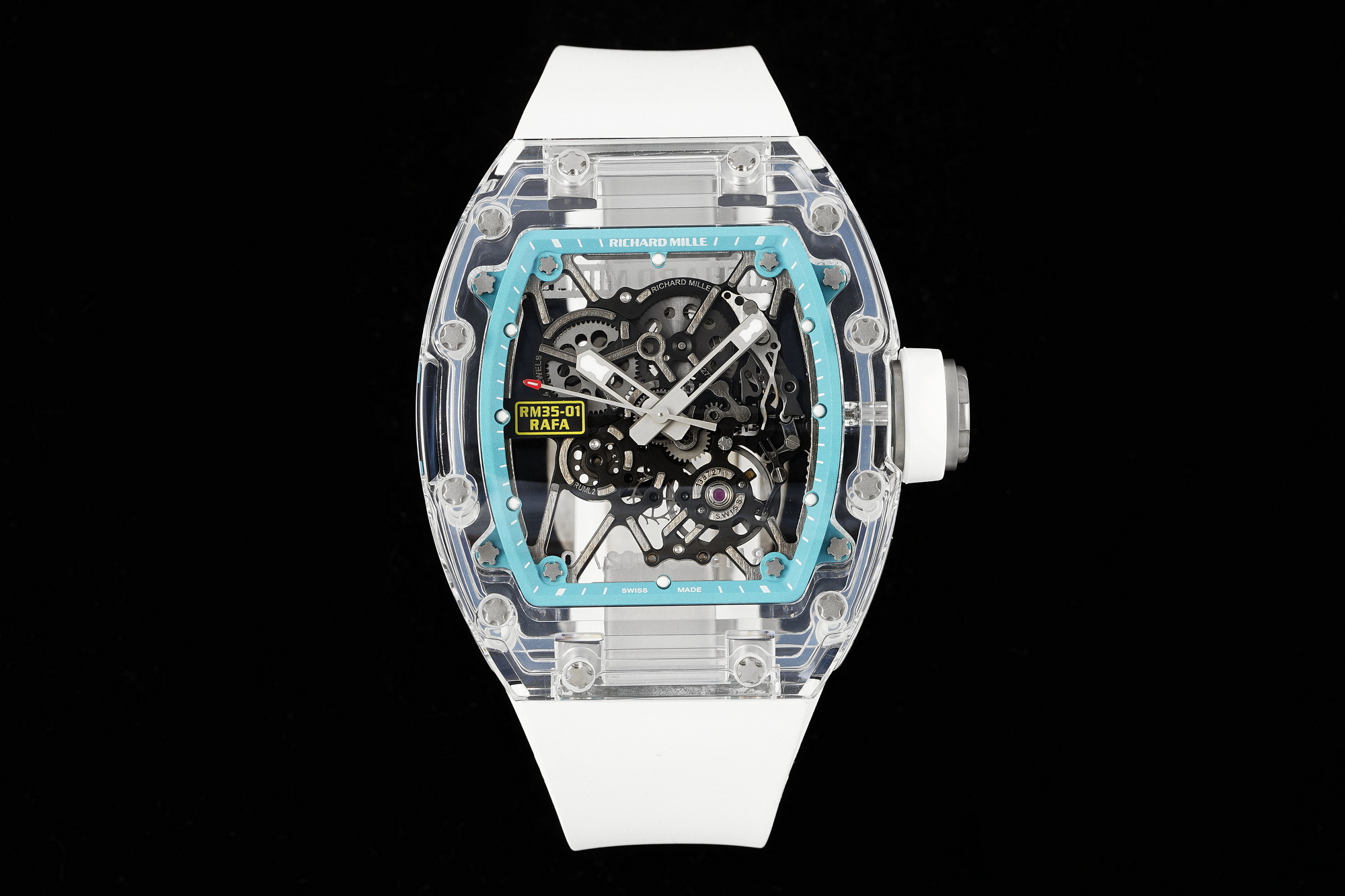 Richard Mille RM 35-01 RAFA Automatic Skeleton Watch (Sapphire Crystal Case, White Rubber Strap)