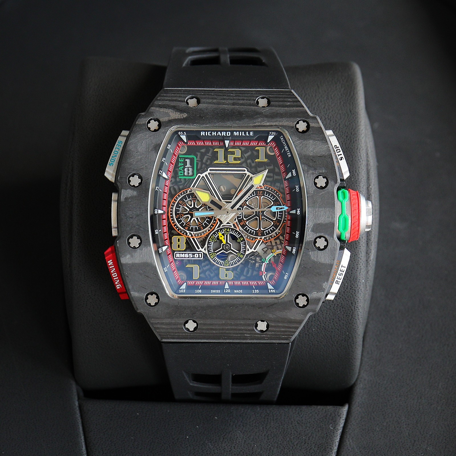 Richard Mille RM 65 - 01 Chronograph Watch (NTPT Carbon Case, Black Rubber Strap)