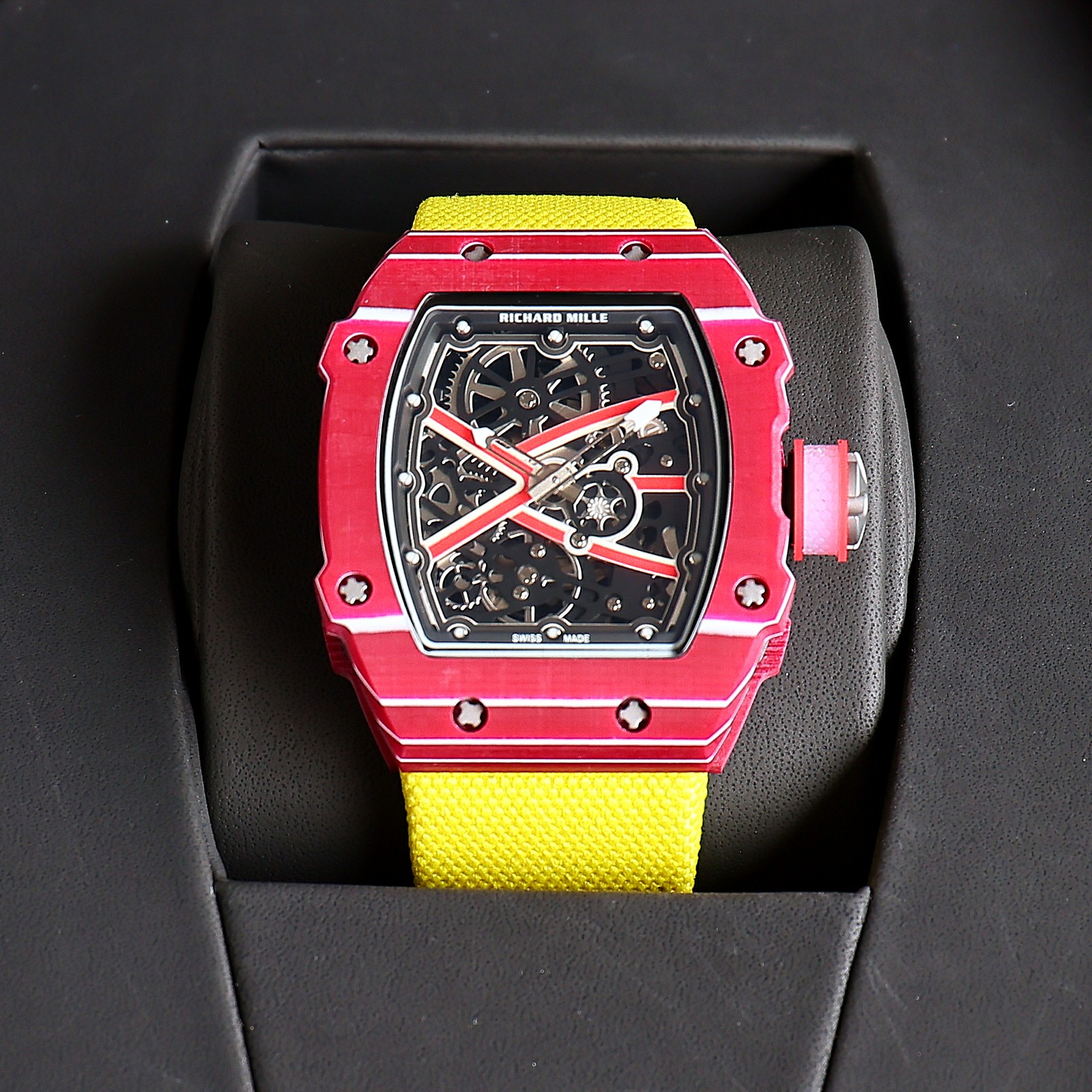Richard Mille RM 67 - 02 Skeleton Automatic Watch (Red Alusic Case, Yellow Textile Strap)
