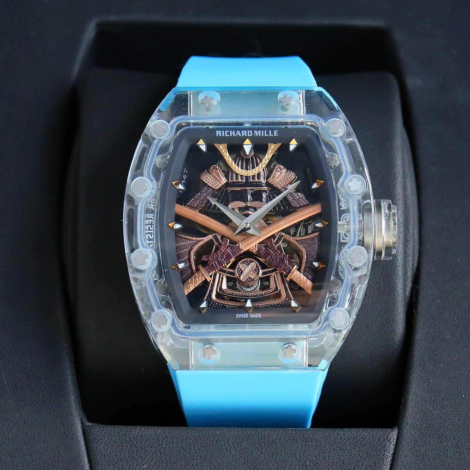 Richard Mille Samurai - Themed Tourbillon Watch (Transparent Sapphire - Composite Case, Sky - Blue Rubber Strap)