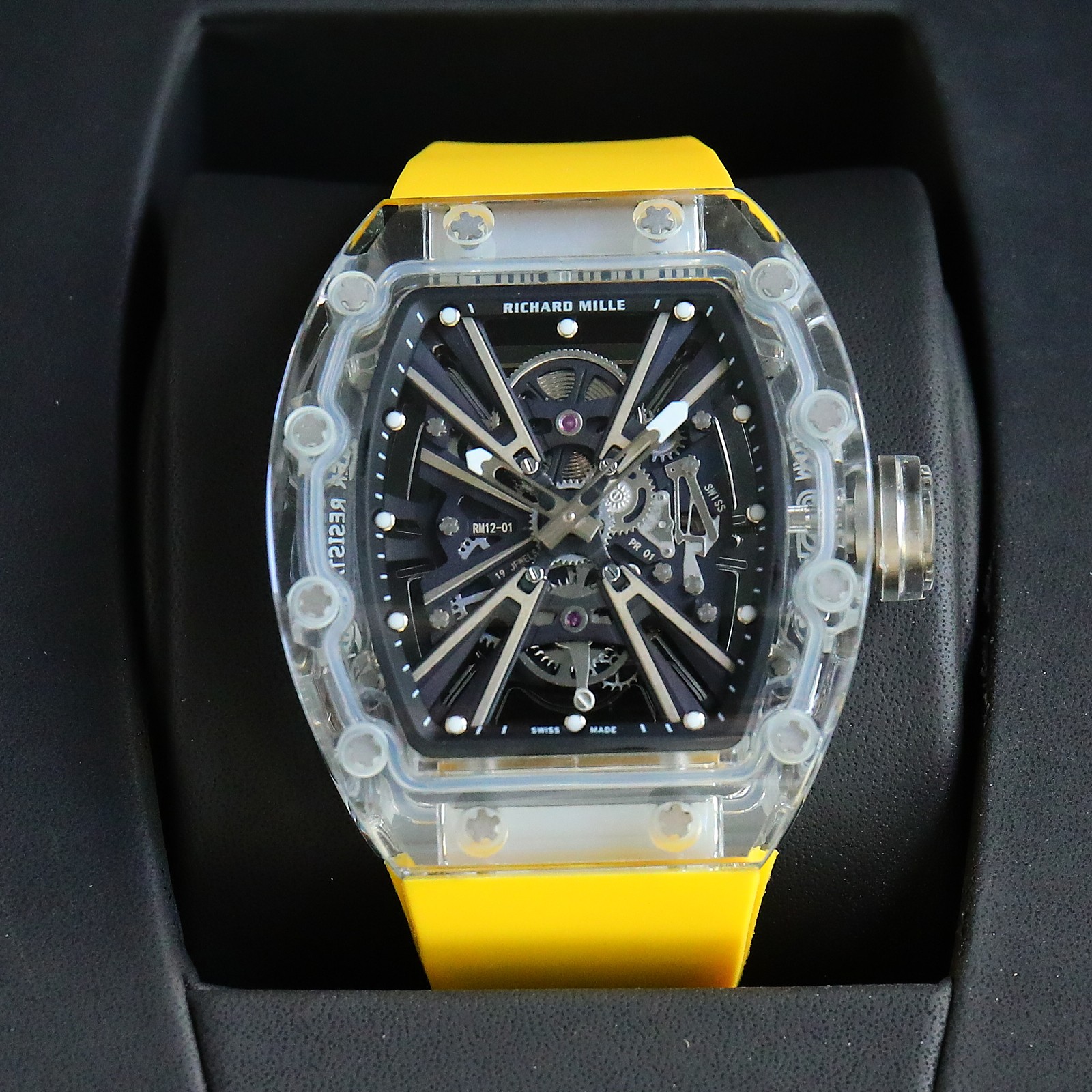 Richard Mille RM12 - 01 Tourbillon Watch (Transparent Sapphire - Composite Case, Yellow Rubber Strap)