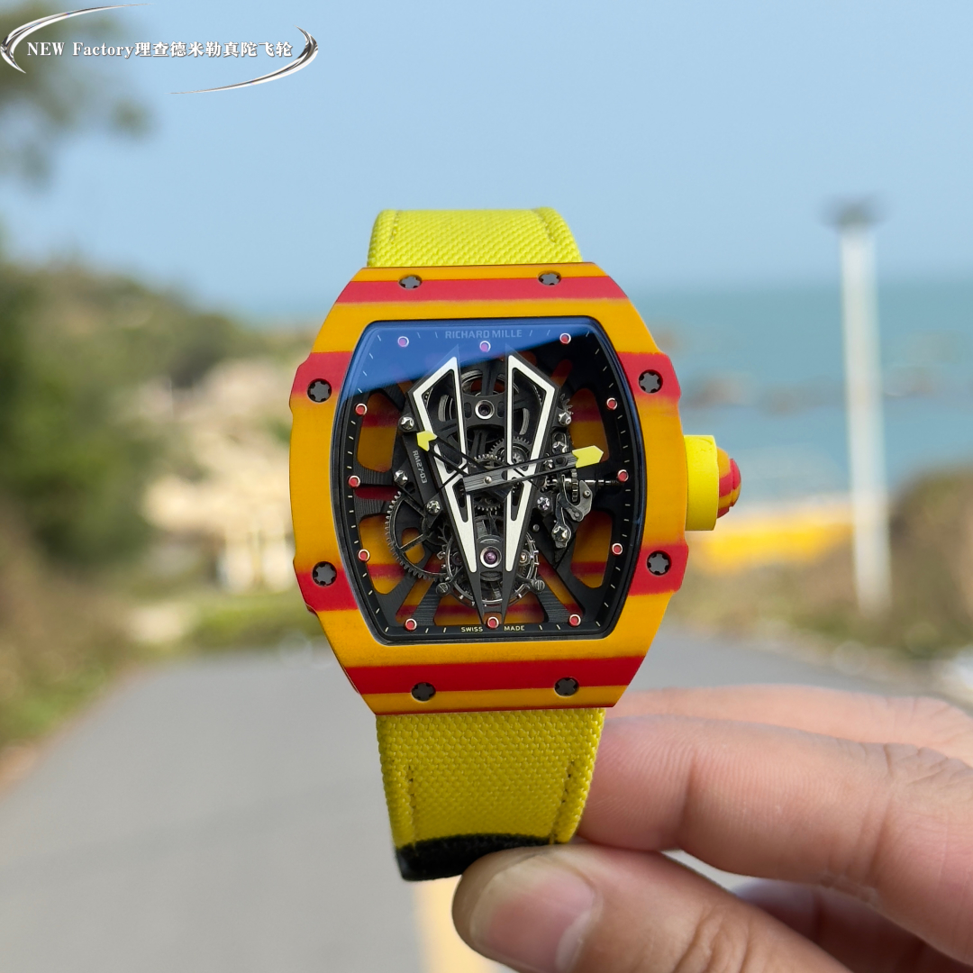 Richard Mille Tourbillon Watch (Yellow - Red Ceramic Case, Yellow Fabric Strap)
