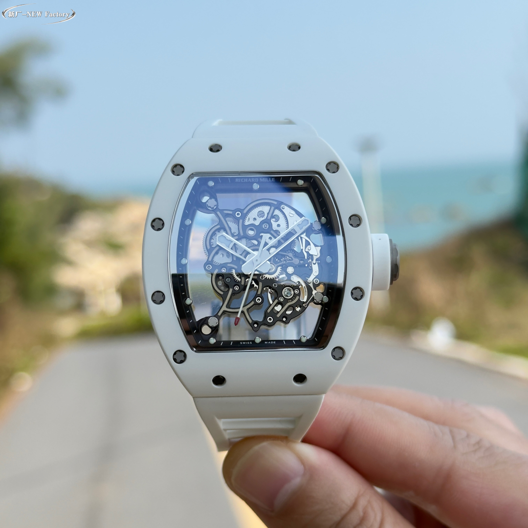 Richard Mille Skeleton Automatic Watch (White Ceramic Case, White Rubber Strap)