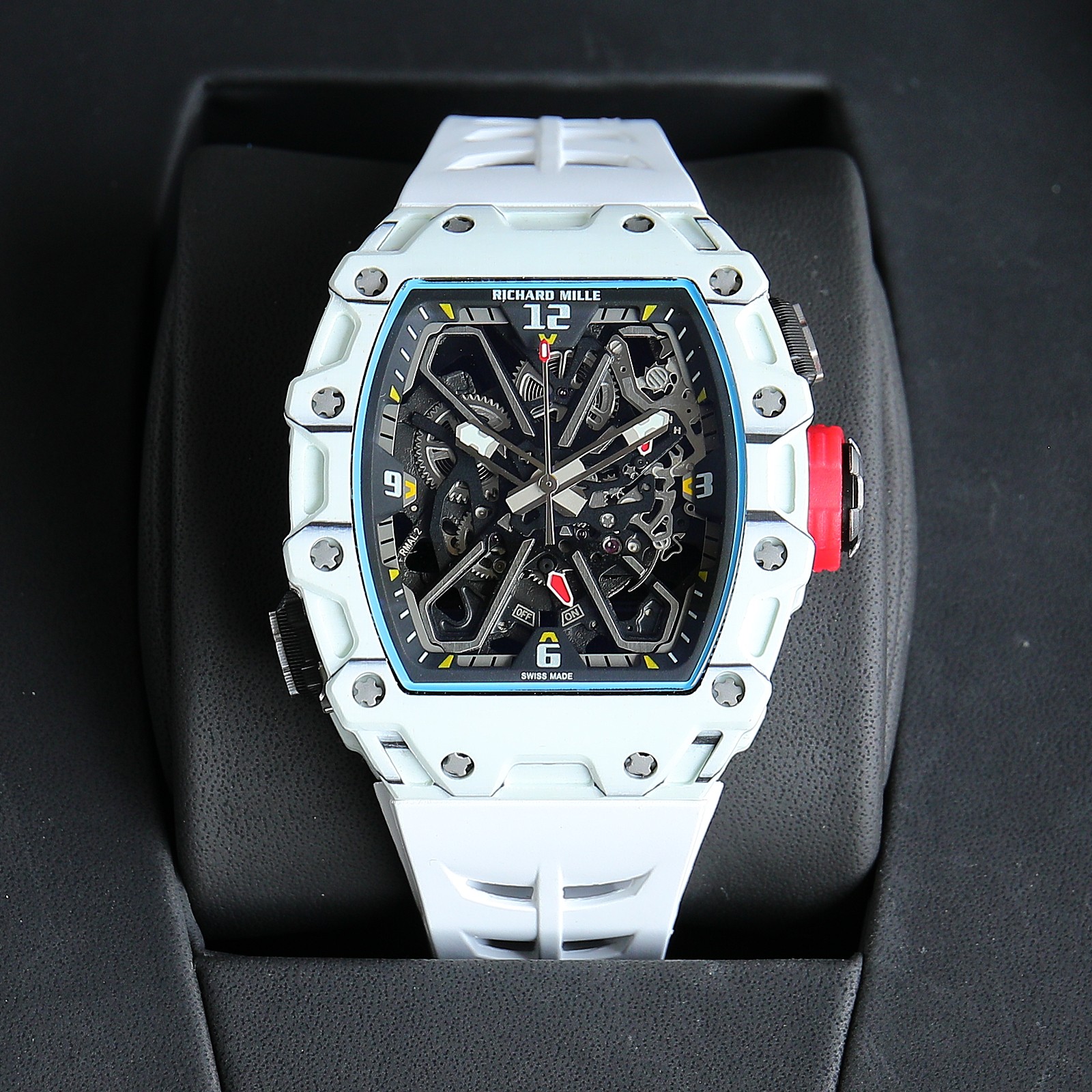 Richard Mille RM 35-03 Skeleton Chronograph Watch (White Ceramic Case, White Rubber Strap)